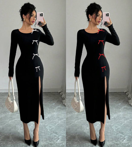 Bow Detail Bodycon Slit Dress – Q21559B - 6pcs