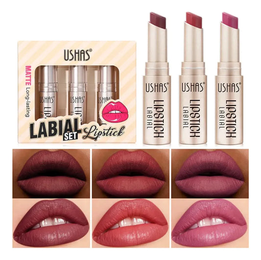 3-Piece Mixed Random Matte Lipstick Set – Long-Lasting & Moisturizing