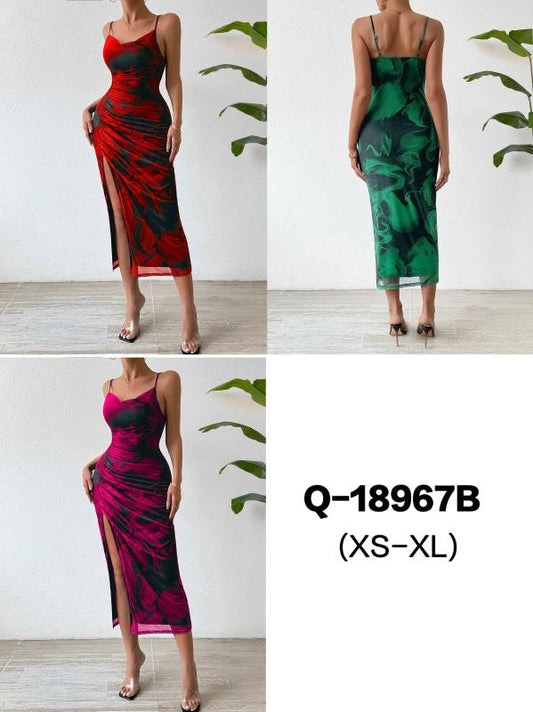 Bodycon Side Slit Midi Dress - Q-18967B - 6pcs